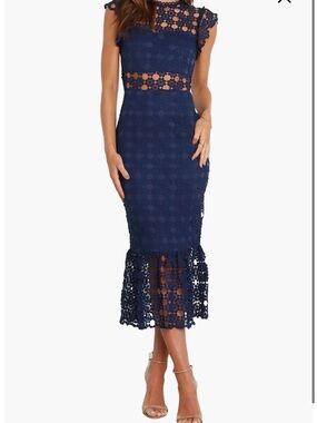 Petal & Pup Lauren Navy Floral Lace Midi Dress size 8